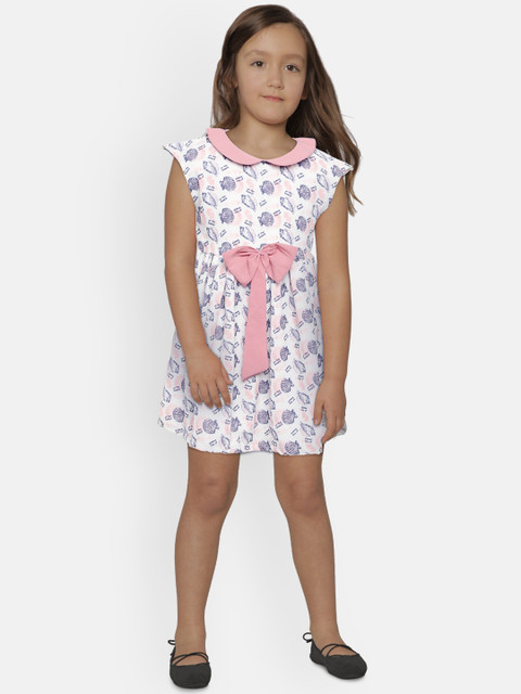 

Kid Studio Girls Off-White & Blue Oyester Printed Fit and Flare Dress