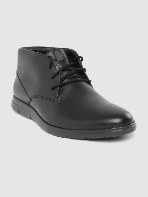 

Clarks Men Black Leather Mid-Top Derbys