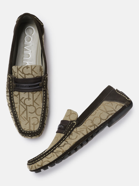 

Calvin Klein Men Khaki Printed Leather Driving Shoes