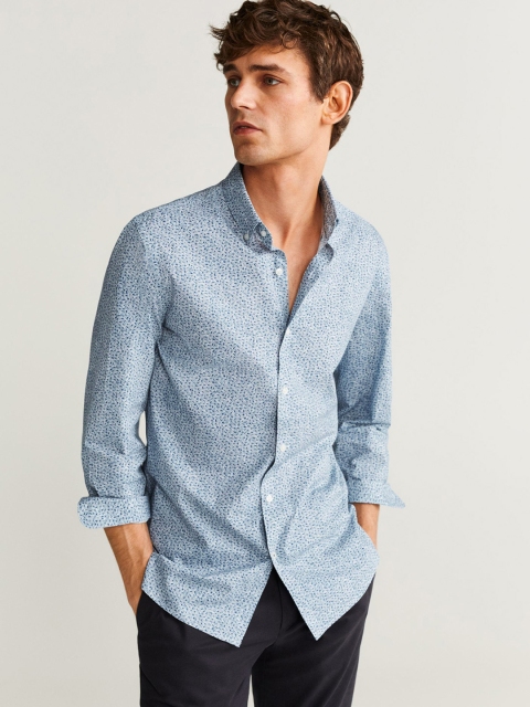 

MANGO MAN Men Blue & White Slim Fit Printed Casual Shirt