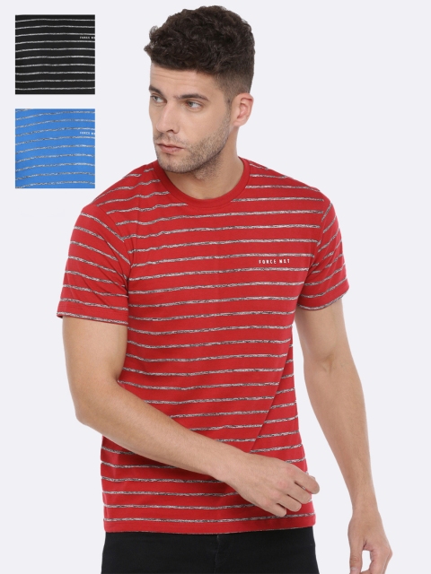 

Force NXT Men Pack of 2 Striped Round Neck T-shirt, Black