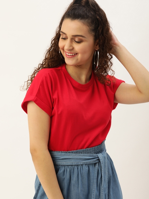 

DressBerry Women Red Solid Knitted Boxy Top