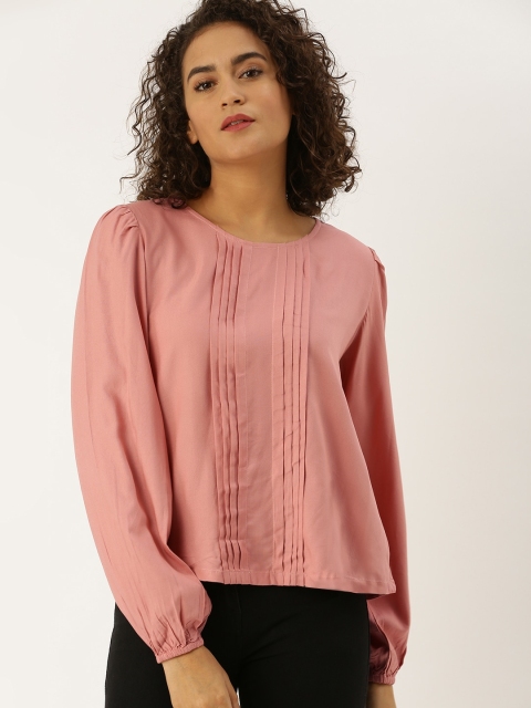 

DressBerry Sustainable ECOVERO Women Pink Solid Pleated Top