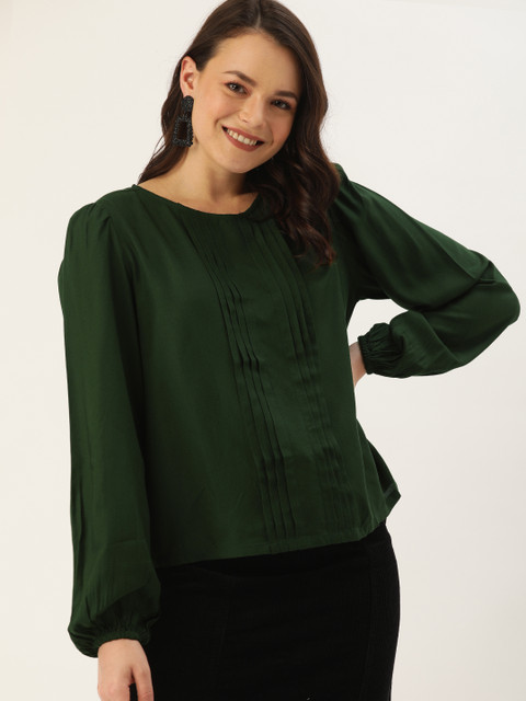 

DressBerry Sustainable ECOVERO Women Green Solid Top With Tux