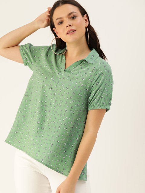 

DressBerry Sustainable ECOVERO Women Green & Black Printed A-Line Top