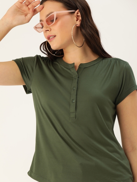 

DressBerry Women Olive Green Solid Top