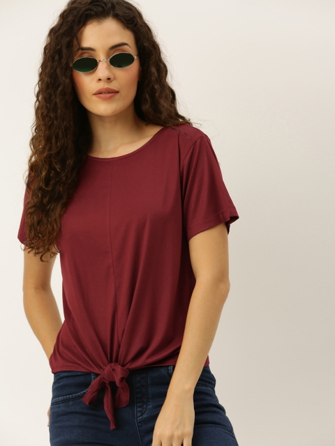 

DressBerry Women Maroon Solid Top with Waist Tie-up