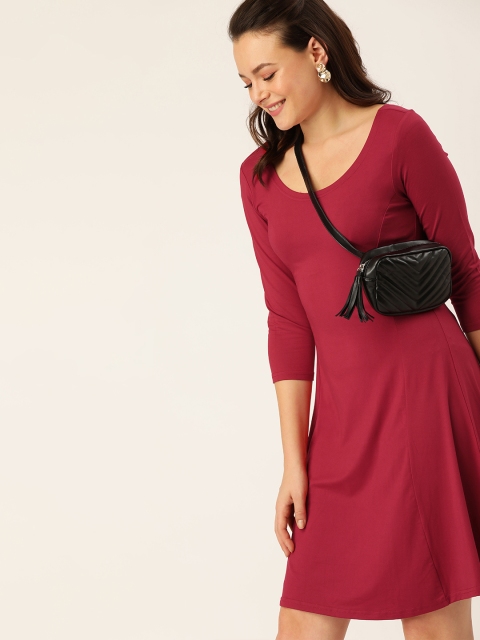 

DressBerry Women Red Solid Fit and Flare Dress