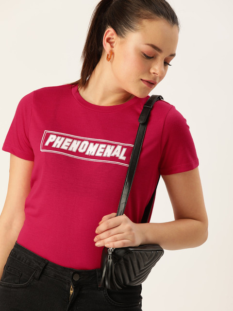 

DressBerry Women Pink Printed Round Neck T-shirt