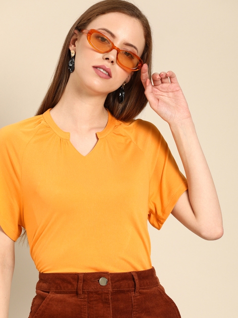 

DressBerry Women Mustard Yellow Solid Top