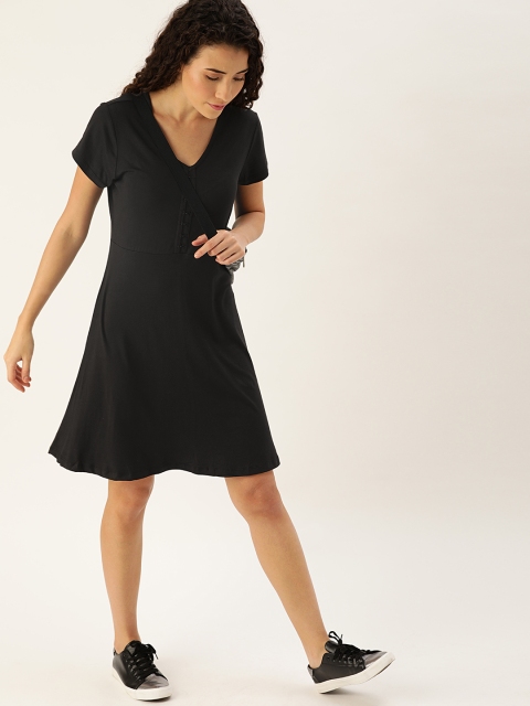 

DressBerry Women Black Solid A-Line Dress