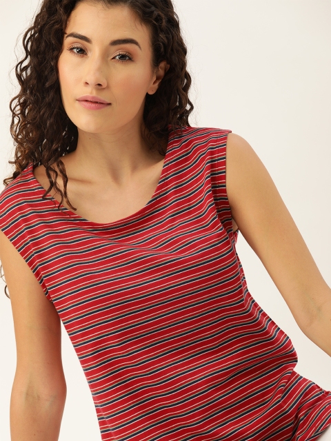 

DressBerry Women Red & Navy Blue Striped Knitted Scoop Neck Top