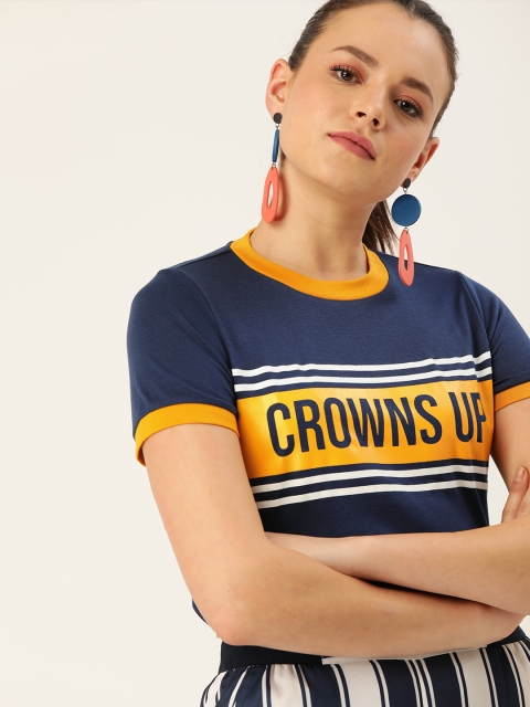 

DressBerry Women Navy Blue Printed Round Neck T-shirt