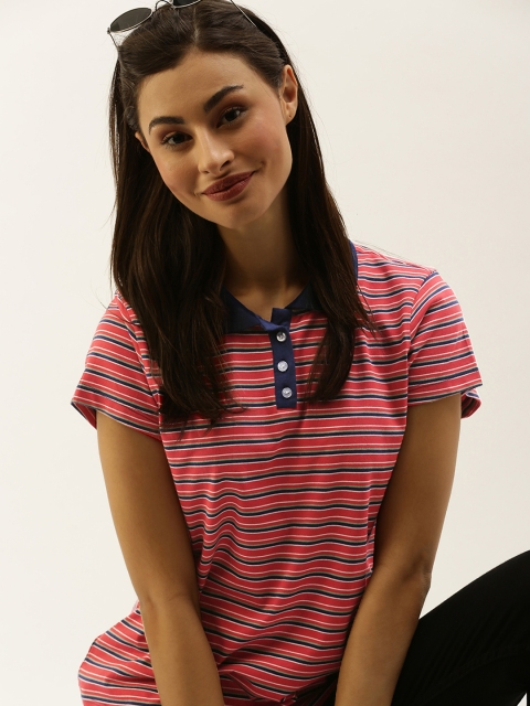 

DressBerry Women Red & White Striped Polo Collar T-shirt