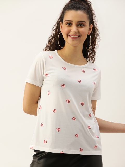 

DressBerry Women White Printed Round Neck T-shirt