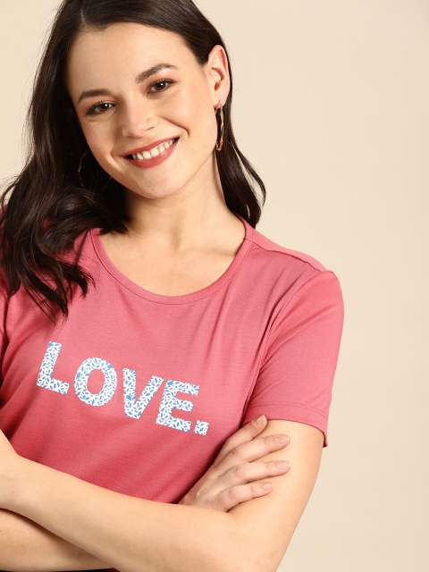 

DressBerry Women Pink Printed Round Neck T-shirt