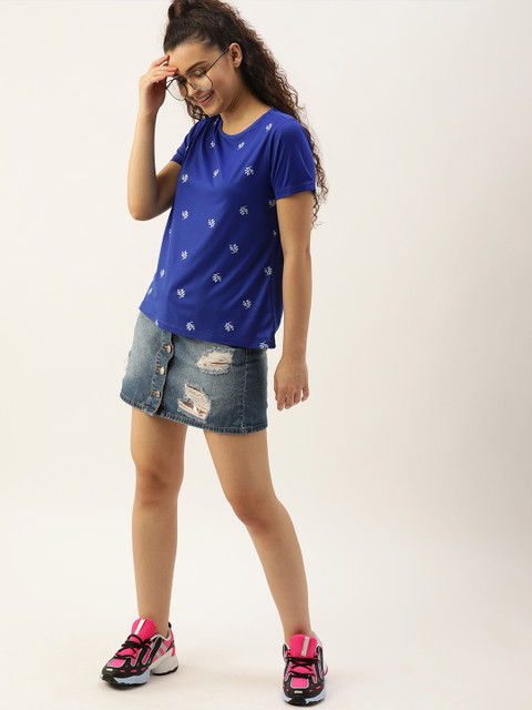 

DressBerry Women Navy Blue Printed Round Neck T-shirt