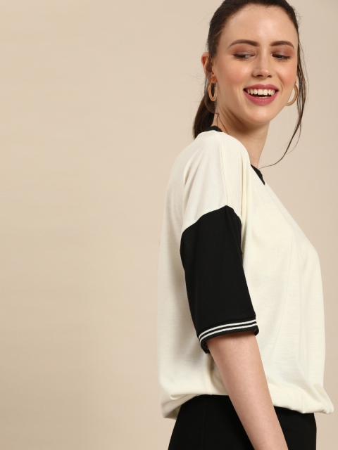 

DressBerry Women Off-White Solid Round Neck T-shirt
