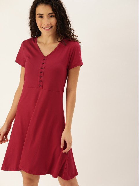 

DressBerry Women Red Solid A-Line Dress