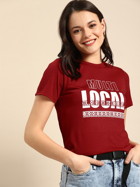 

DressBerry Women Red Printed Round Neck T-shirt