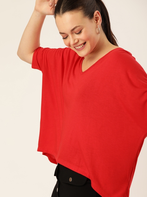 

DressBerry Women Red Solid High-Low Knitted Top