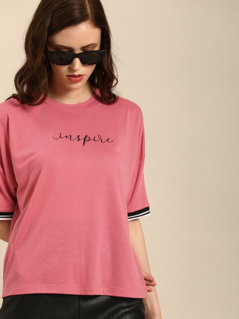 

DressBerry Women Pink Solid Round Neck T-shirt