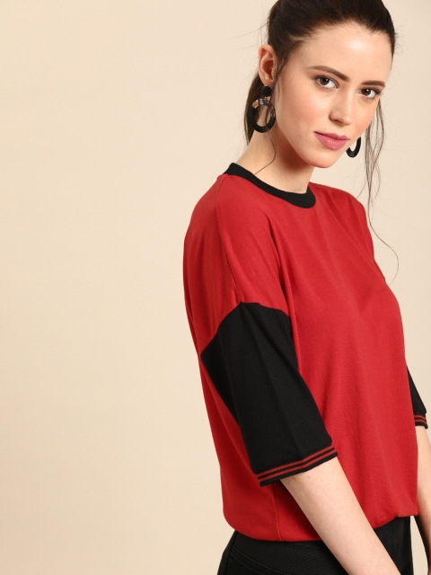 

DressBerry Women Red Solid Round Neck T-shirt