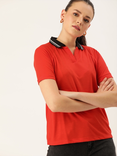 

DressBerry Women Orange Solid Polo Collar T-shirt