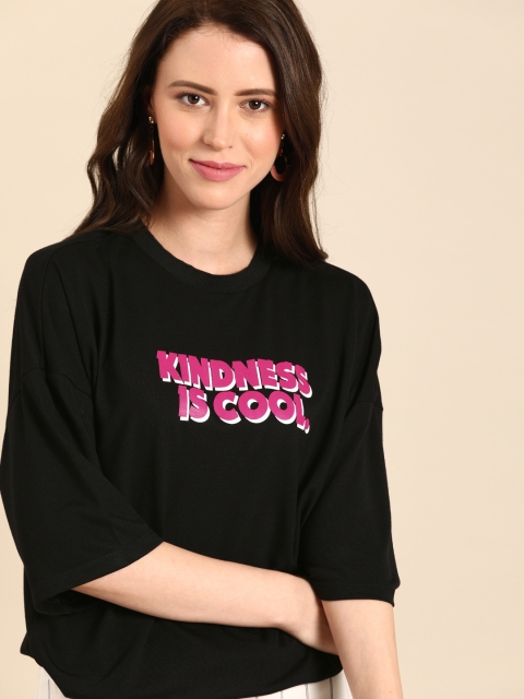 

DressBerry Women Black Printed Round Neck T-shirt