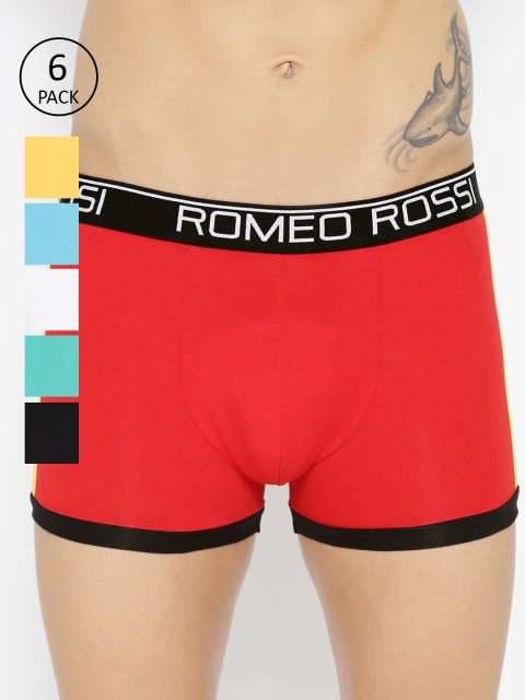 

ROMEO ROSSI Men Set Of 6 Solid Trunks CLTSP-2005-6, Black