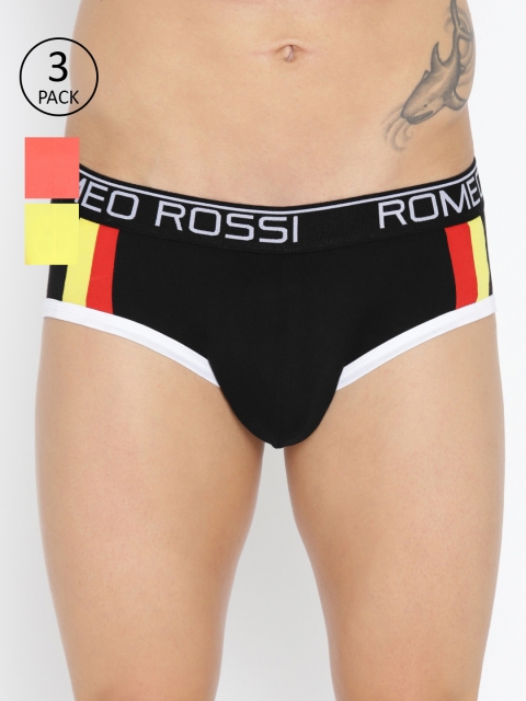 

ROMEO ROSSI Men Pack of 3 Striped Briefs CLBSP-2001-RD-WH, Black