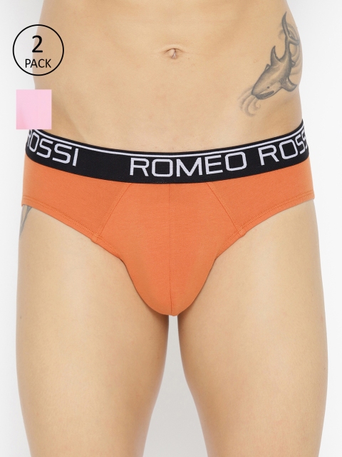 

ROMEO ROSSI Men Pack of 2 Solid Basic Briefs CLBP-2003-OR-LP, Orange