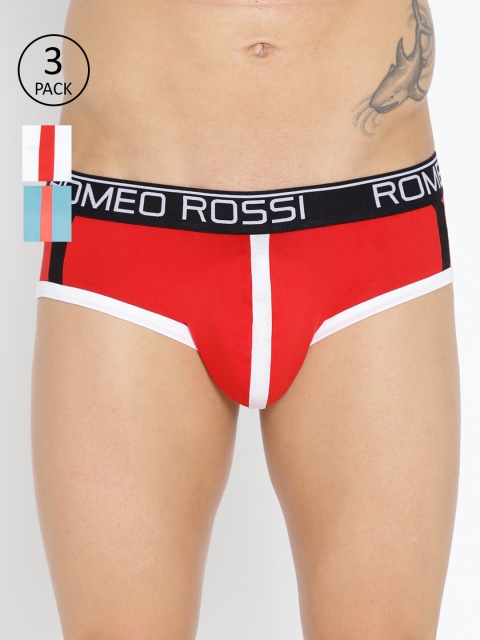 

ROMEO ROSSI Men Pack of 3 Striped Basic Briefs CLBCP-2002-RD-WH-FR, Red