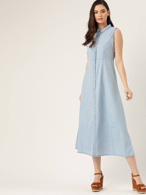 

DressBerry Women Blue Solid Chambray Shirt Dress