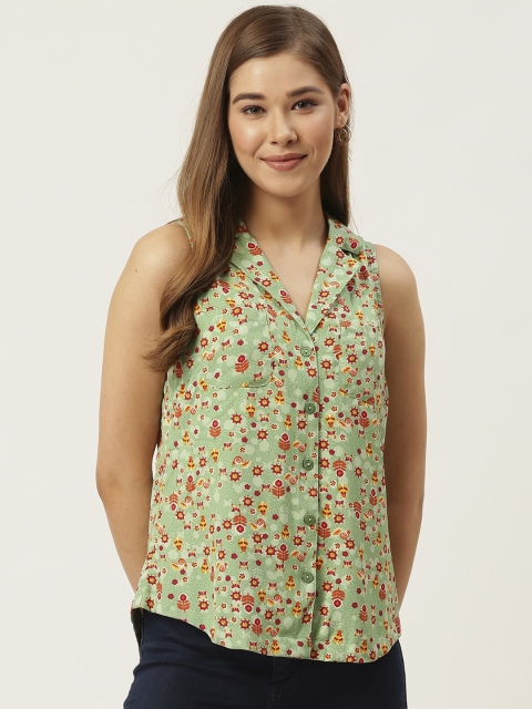 

DressBerry Women Green & Pink Regular Fit Floral Printed Casual Shirt