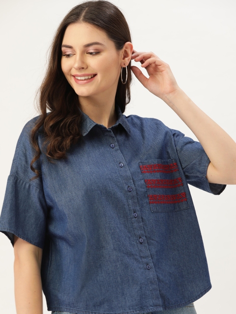 

DressBerry Women Navy Blue Boxy Solid Casual Shirt