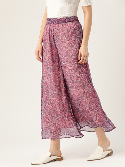 

DressBerry Women Pink & Blue Printed Wide Leg Palazzos
