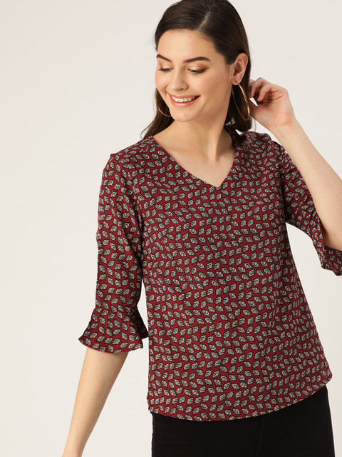

DressBerry Women Maroon & Off-White Printed Top