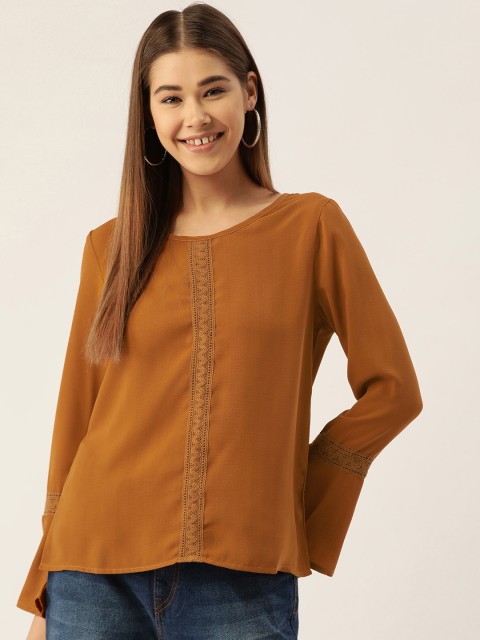 

DressBerry Women Mustard Brown Solid Top
