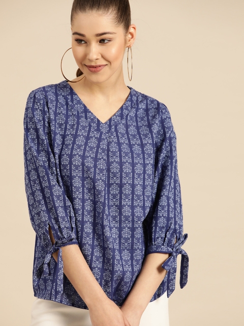 

DressBerry Women Blue Self Design Top