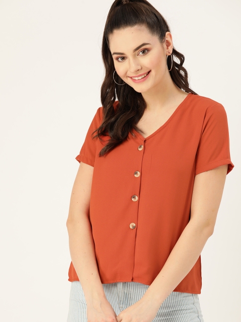 

DressBerry Women Rust Orange Solid Top