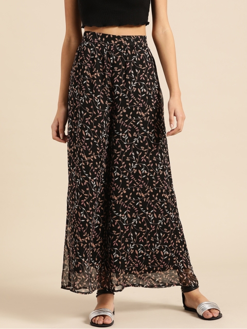 

DressBerry Women Black & Peach-Coloured Regular Fit Printed Flared Palazzos