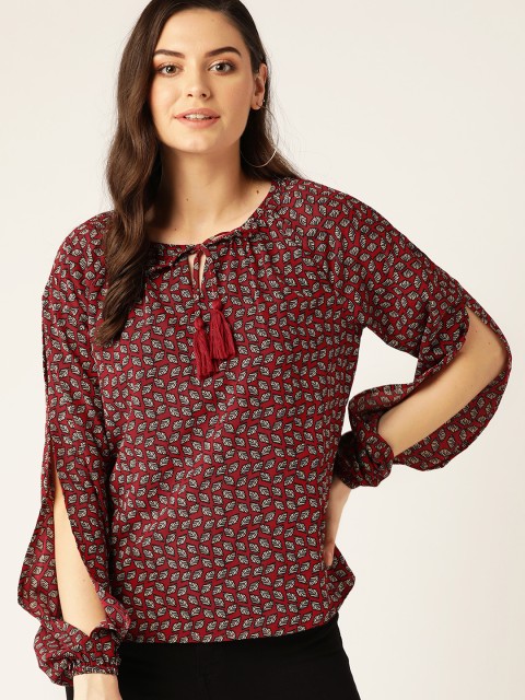 

DressBerry Women Maroon & Beige Printed Regular Top