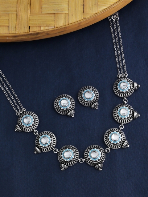 

Studio Voylla Gwalior Women Silver-Plated Enamel-Painted Ethnic Jewellery Set