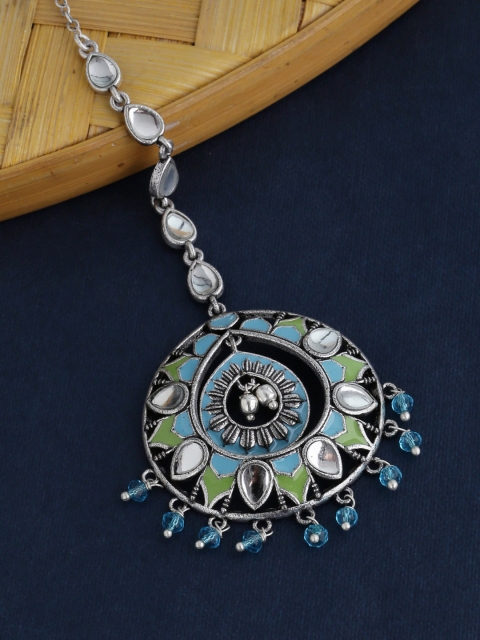 

Studio Voylla Blue & Green Silver-Plated Stone-Studded Enamelled Head Jewellery
