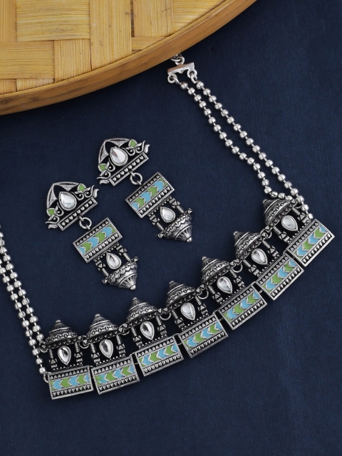 

Studio Voylla Gwalior Women Silver-Plated Enamel-Painted Jewellery Set