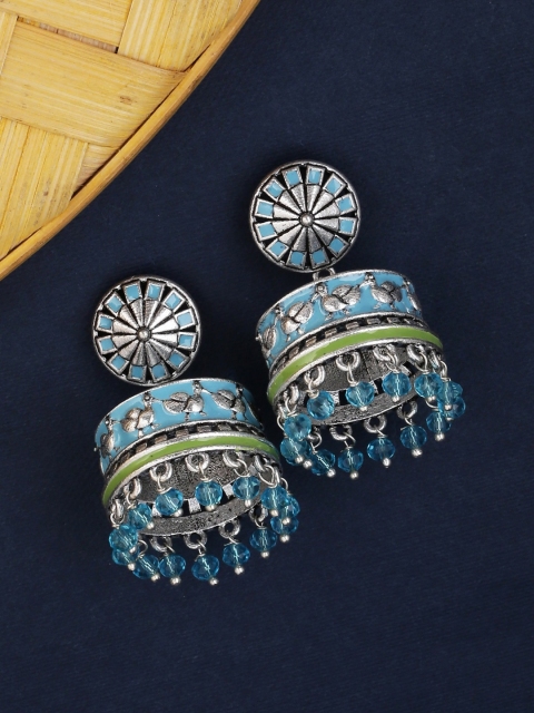 

Studio Voylla Silver Plated Oxidised Dome Shaped Jhumkas