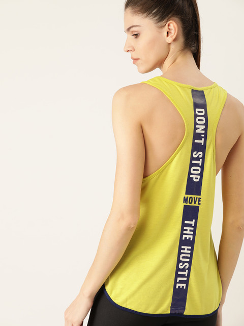 

DressBerry Women Lime Green Printed Back Round Neck Tank T-shirt