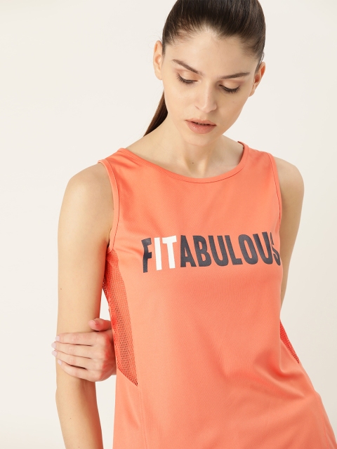 

DressBerry Women Coral Orange Printed Round Neck T-shirt