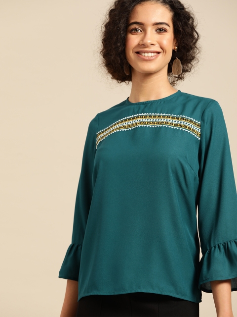 

DressBerry Women Teal Blue Solid Top